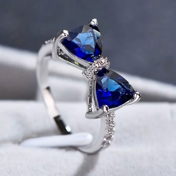 Unbranded Jewelry - Chic Y2K Blue Sapphire Bow Knot Promise Ring Engagement Birthday 7 Elegant
